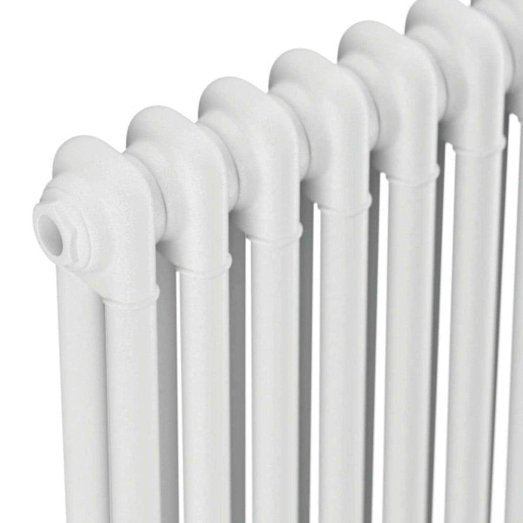 Aluminum radiator in white finish, ideal for modern bathroom heating solutions, providing efficient heat distribution and stylish design.