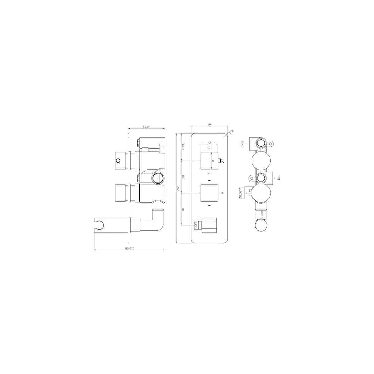 High-quality bathroom plumbing technical drawing from Bubly Bathrooms showing detailed measurements and installation components. Perfect for bathroom renovation projects and plumbing installations.