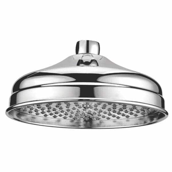 Shower head with sleek chrome finish, modern bathroom design, high-pressure rainfall style, suitable for luxury bathroom renovations, water-efficient and easy to install.