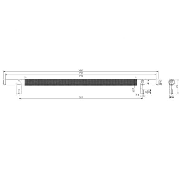 High-quality technical drawing of a modern bathroom radiator, showcasing dimensions and installation details for custom bathroom design.