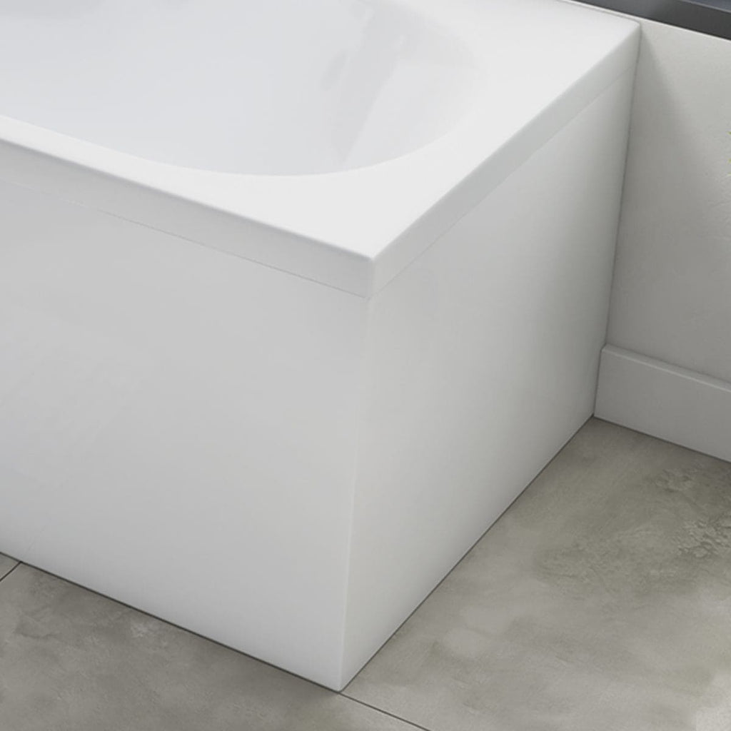 Minimalist white bathtub with clean lines and smooth finish, ideal for modern bathroom designs and luxury home renovations.