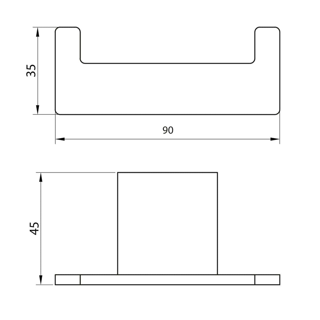 Sump pump bracket with dimensions 90cm width, 35cm height, and 45cm depth, designed for secure installation in bathroom plumbing systems. Perfect for bathroom renovation and plumbing projects.