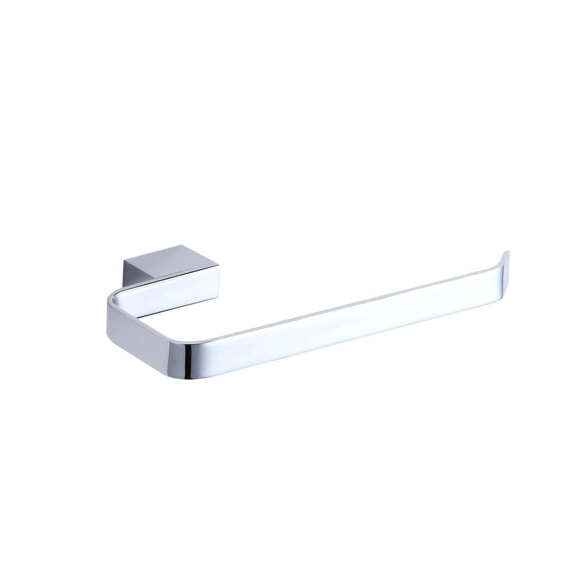Elegant chrome toilet paper holder with modern, minimalist design for stylish bathroom decor, offering easy roll replacement and durable build. Perfect for contemporary bathrooms.