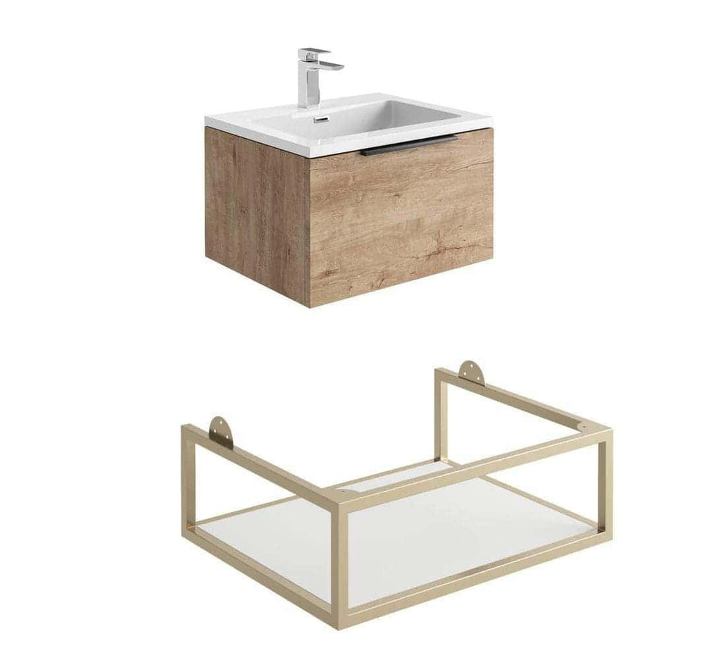Modern wooden vanity with integrated basin and sleek tap for stylish bathroom washbasins.