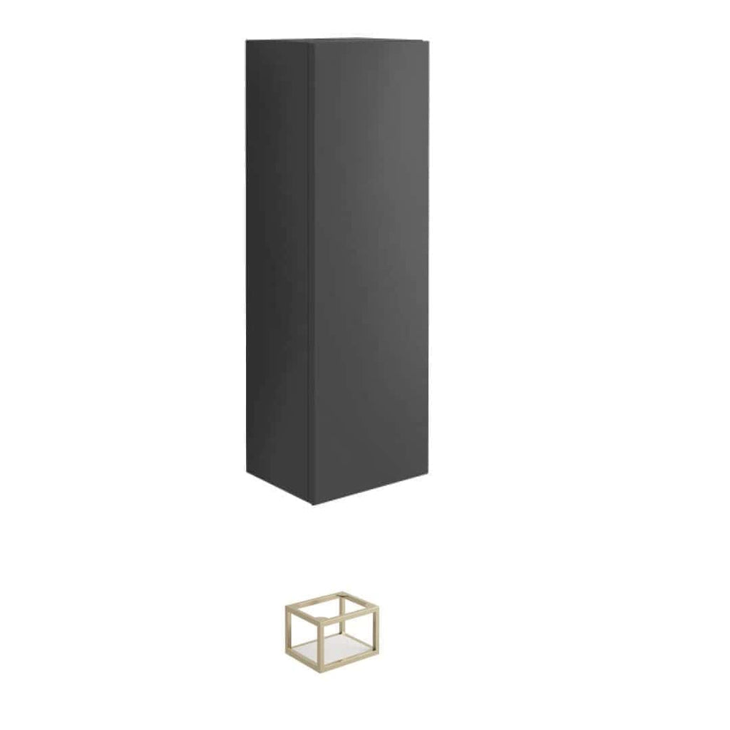 Sleek black bathroom storage cabinet with modern design from Bubly Bathrooms. Perfect for organising toiletries and bathroom essentials in style.