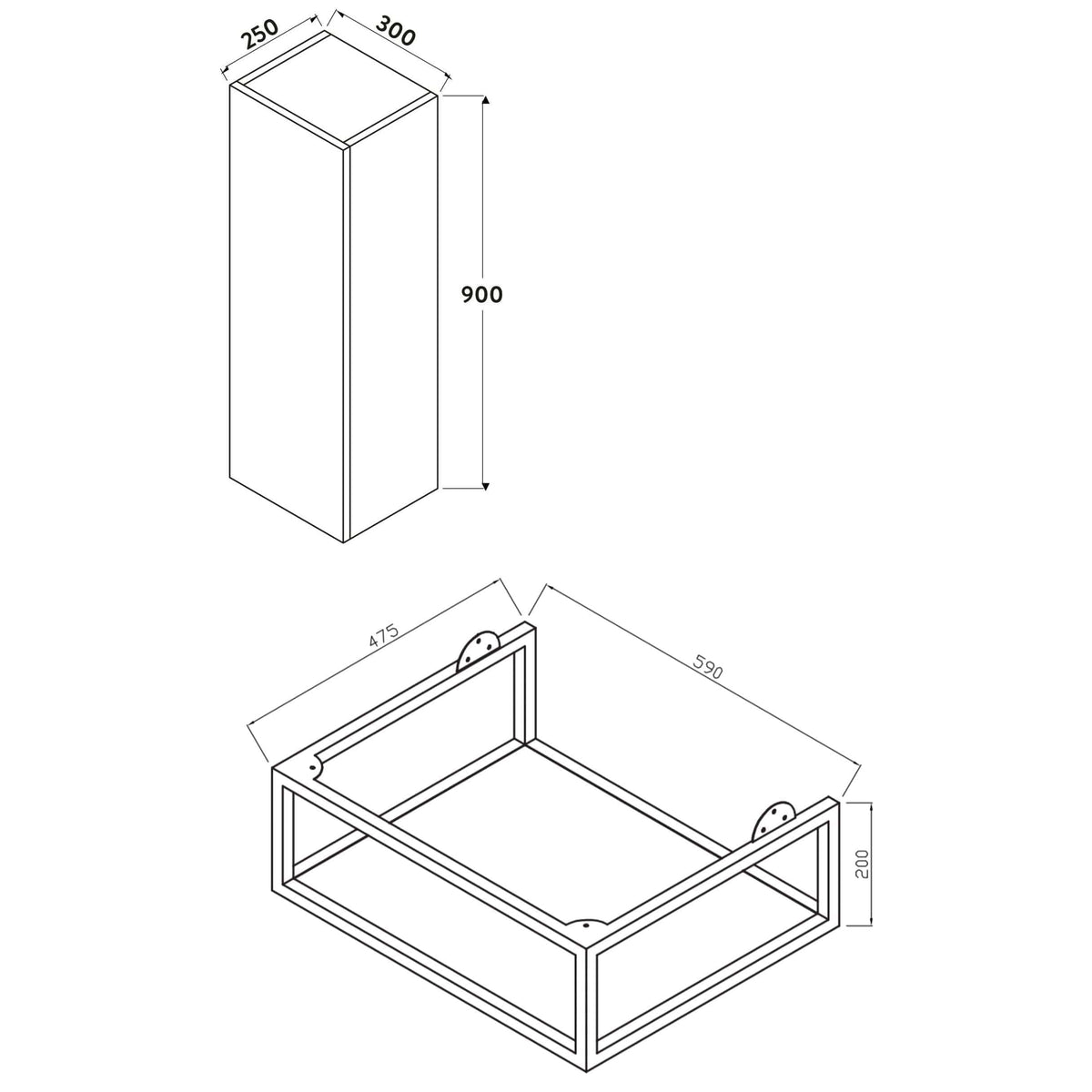 Sleek modern bathroom cabinet with precise measurements and minimalist design, ideal for contemporary bathroom storage solutions.