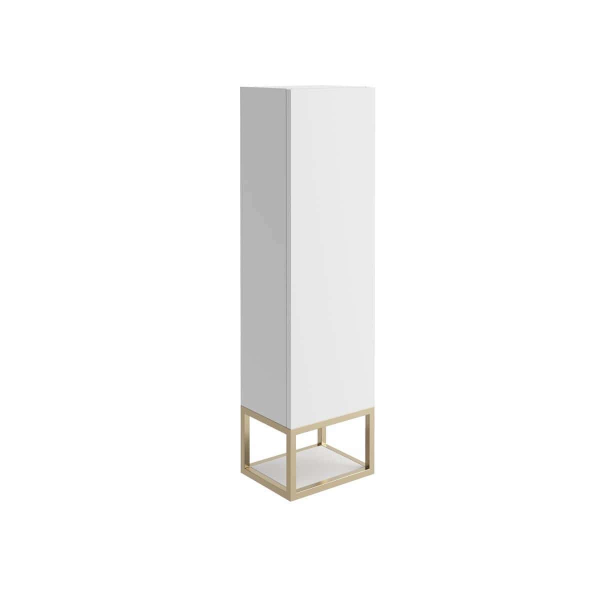 Sleek white bathroom storage cabinet with a modern design, ideal for organising bathroom essentials and maximising space in contemporary bathroom interiors.
