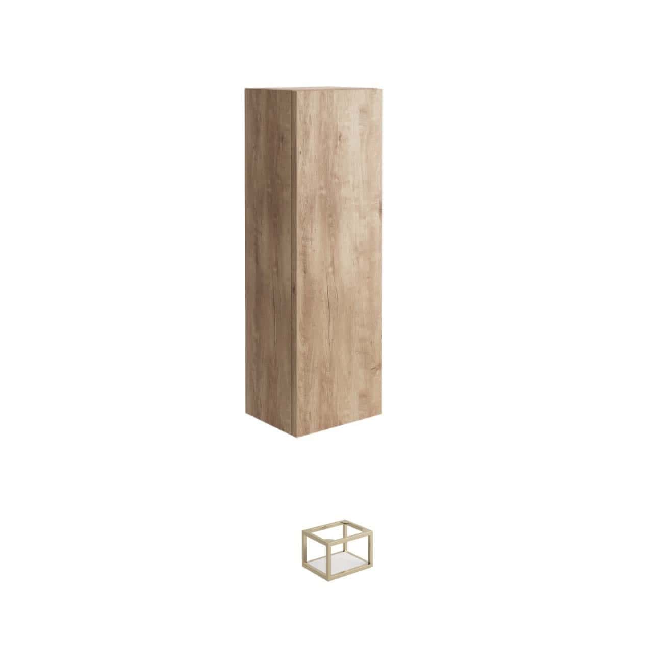 Elegant wooden bathroom storage cabinet with clean lines and natural finish, perfect for modern bathroom organisation and design.