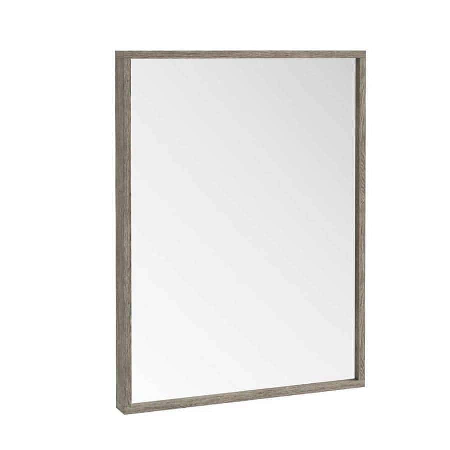 Modern rectangular bathroom mirror with wooden frame, ideal for contemporary bathroom decor and vanity setups. Perfect for enhancing lighting and space in your bathroom.