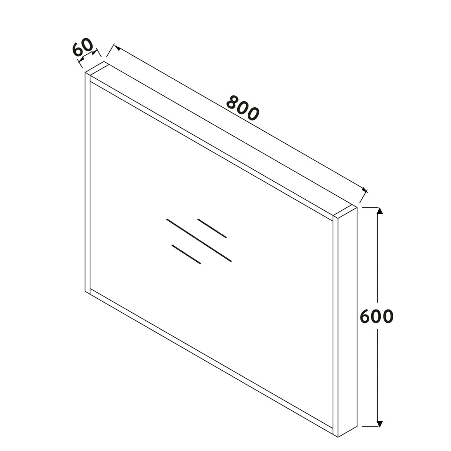 High-quality bathroom mirror with dimensions 800mm x 600mm, featuring a sleek design and integrated LED lighting for modern bathroom decor. Ideal for enhancing space and lighting.