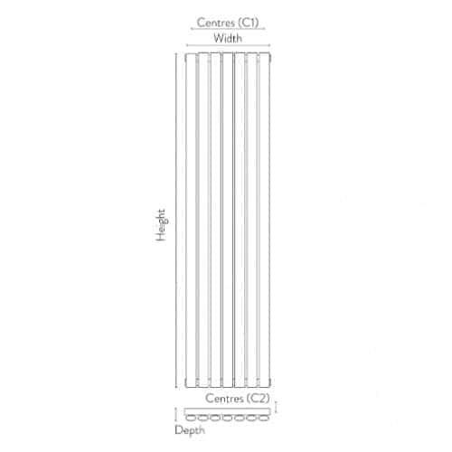 Precision radiator plan with dimensions for custom bathroom heating solutions.