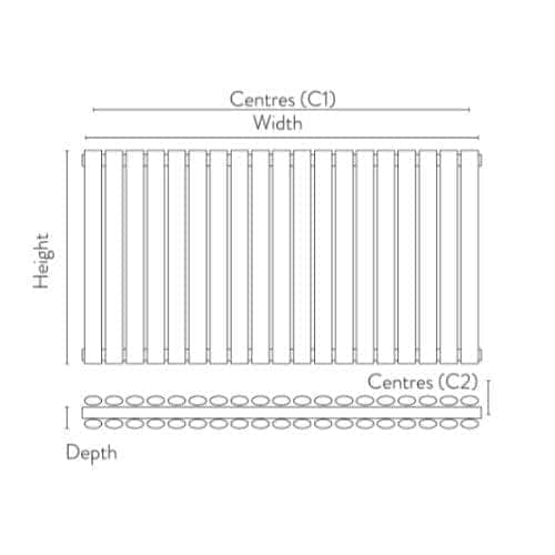 Radiator blueprint showcasing dimensions and structure, ideal for modern bathroom design and heating solutions.