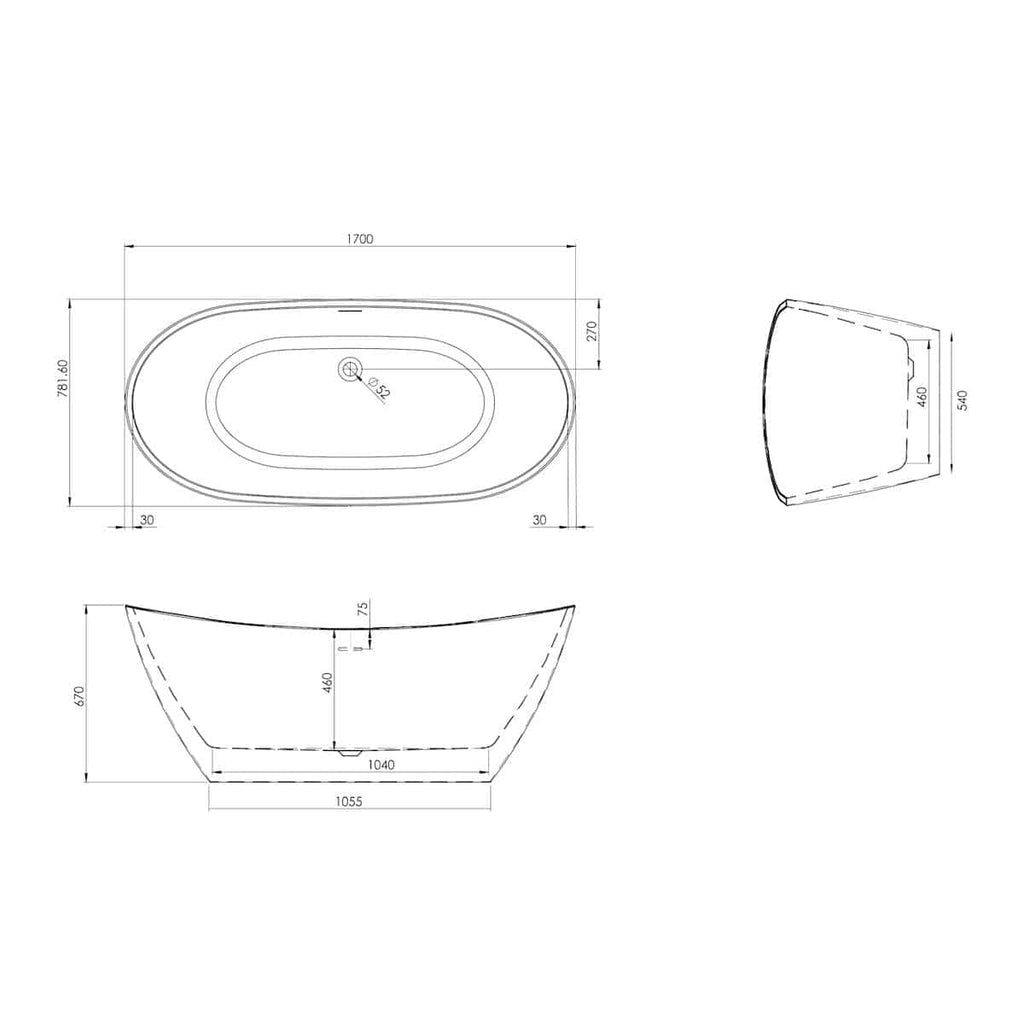Sleek oval freestanding bathtub with precise dimensions, perfect for modern bathrooms, featuring ergonomic design and high-quality ceramic finish, ideal for relaxing baths.