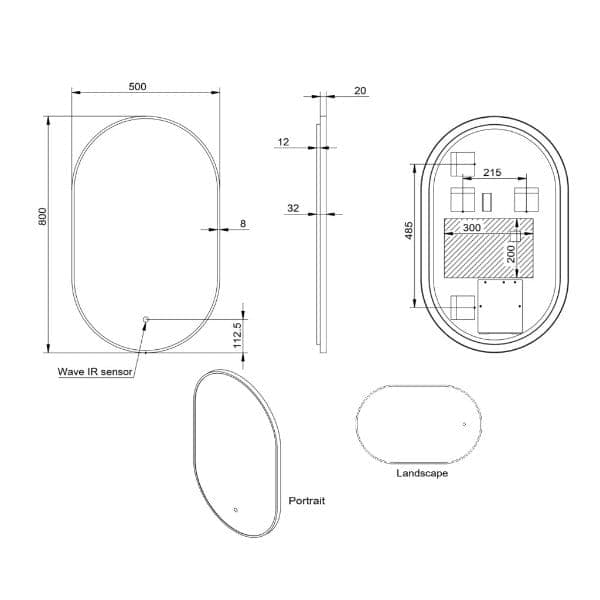 Wave IR sensor bathroom design schematic with detailed measurements and layout for Bubly Bathrooms.
