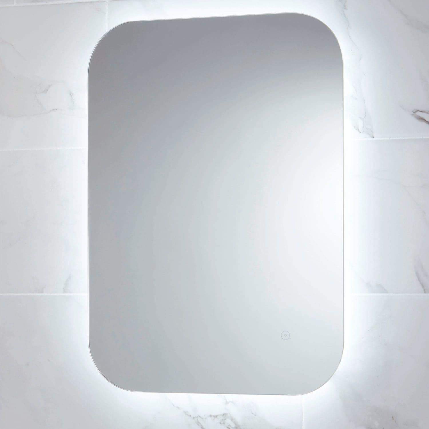 High-tech bathroom mirror with LED lighting, sleek modern design, perfect for contemporary bathrooms, offering anti-fog function and touch control for optimal user experience.