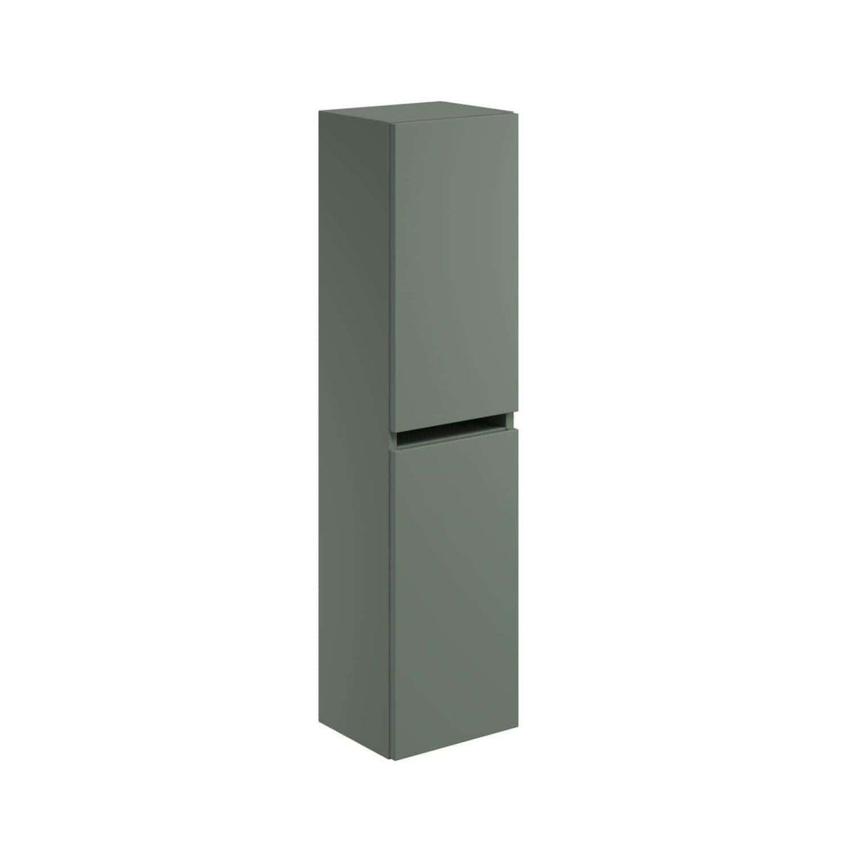 Sleek grey bathroom storage cabinet with two doors, modern design, ideal for organising bathroom essentials. Perfect for contemporary bathroom interiors, maximising space and style.