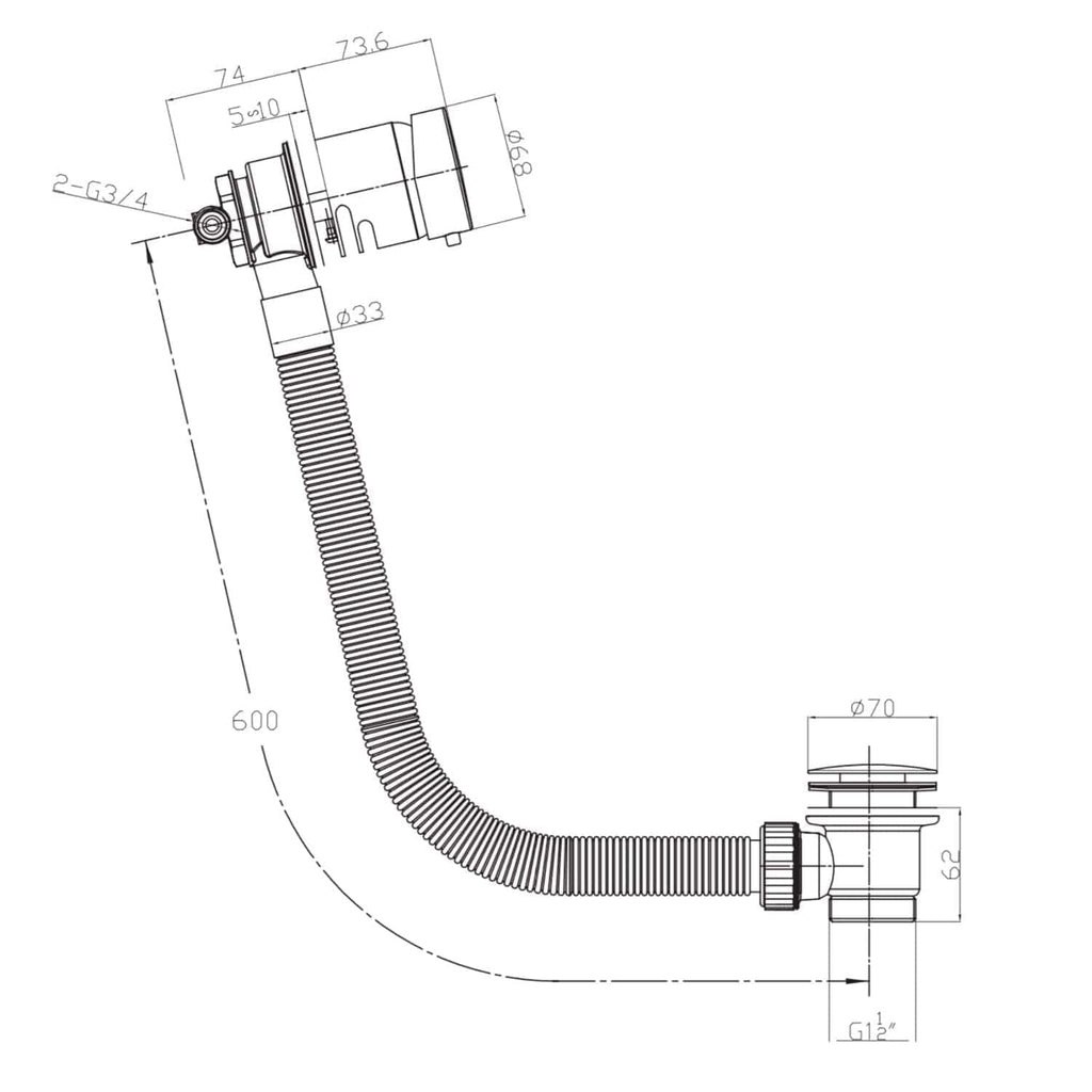 Flexible bathroom waste pipe with adjustable length and durable construction for efficient plumbing drainage, compatible with standard G1/2 fittings.