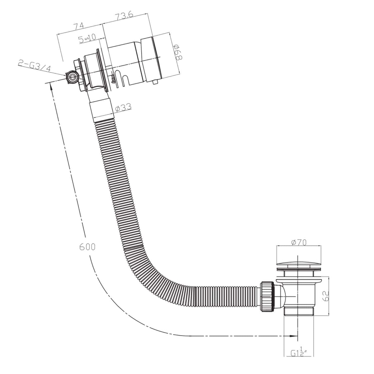 Flexible bathroom waste pipe with adjustable length and durable construction for efficient plumbing drainage, compatible with standard G1/2 fittings.