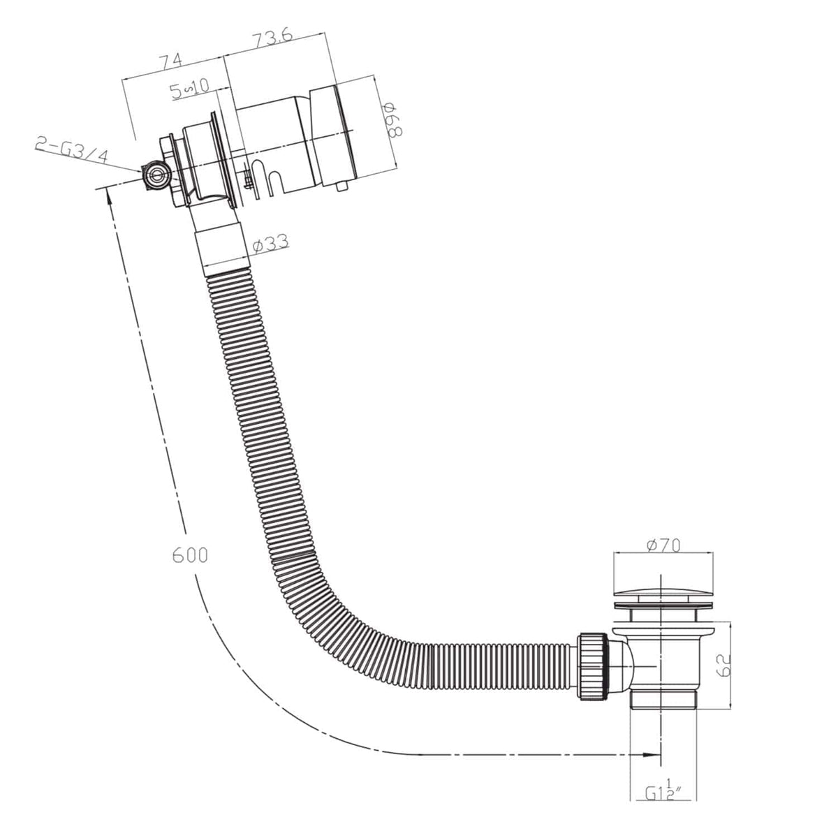 Flexible bathroom drain pipe with adjustable length and durable fittings, ideal for seamless installation in modern bathroom plumbing systems.