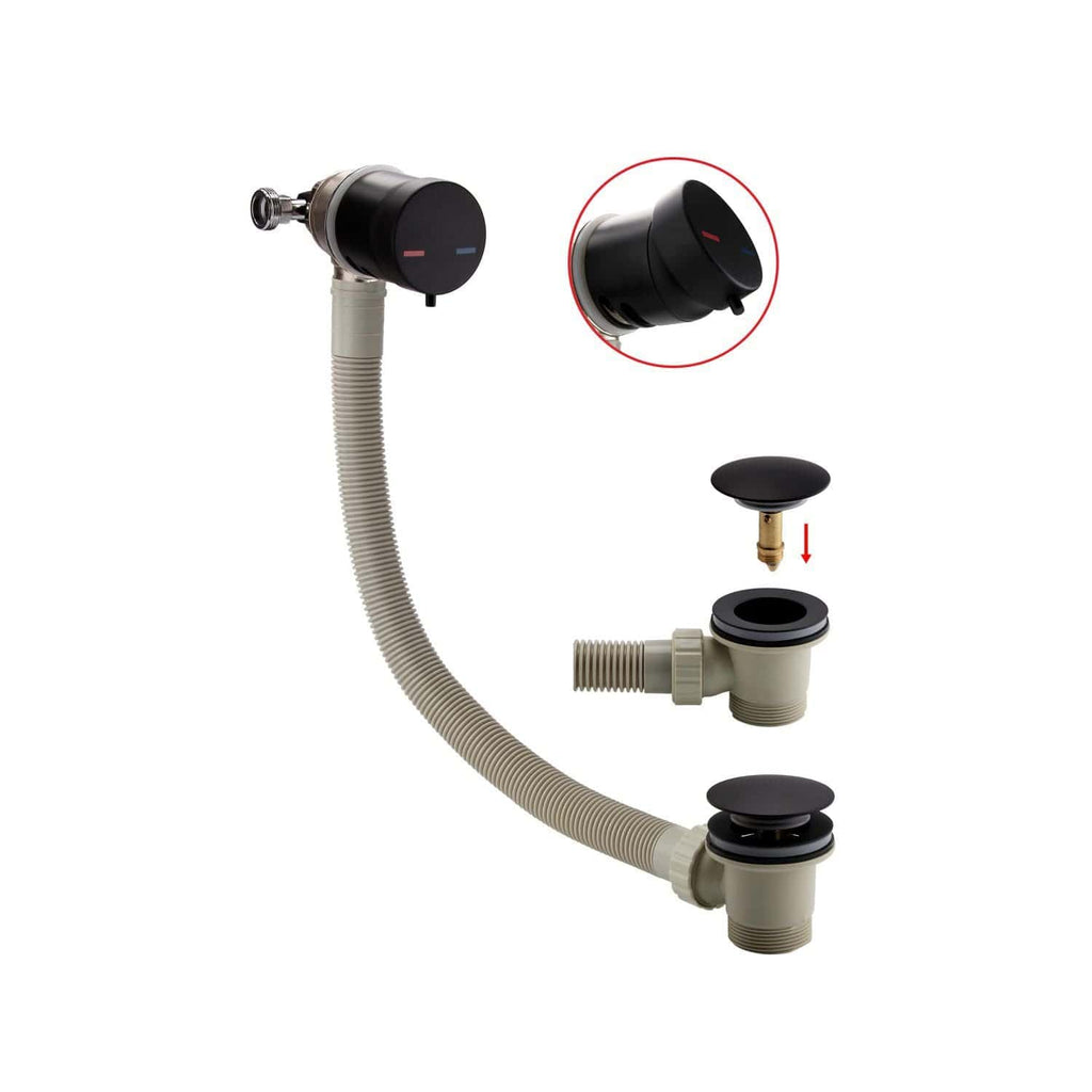 Flexible bathroom sink drainage connector with adjustable black plastic waste and overflow cover, featured in modern bathroom installations for reliable water drainage and easy maintenance.