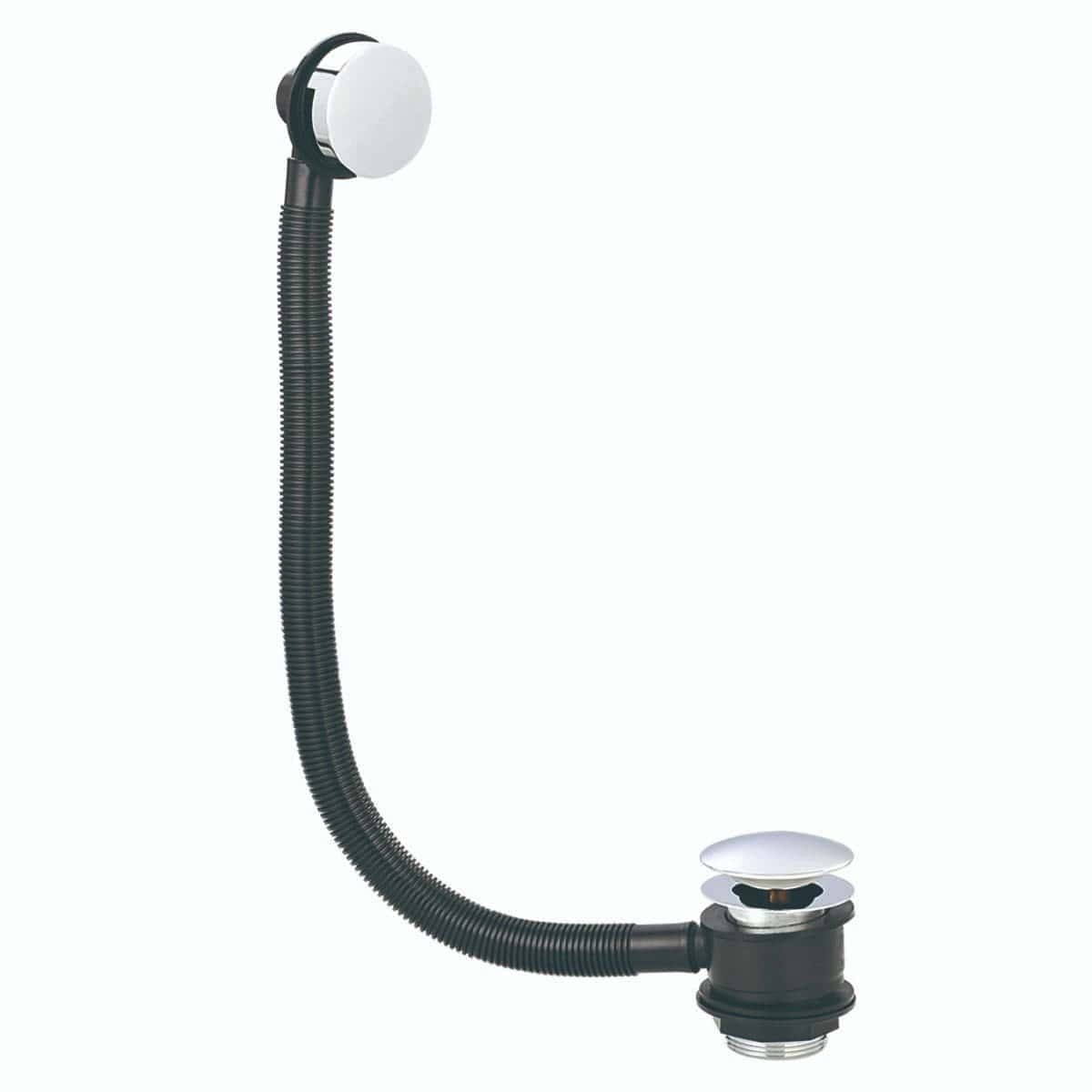 Flexible bathroom waste and trap with drain cover for sink or bath installations, part of Bubly Bathrooms' quality plumbing solutions.