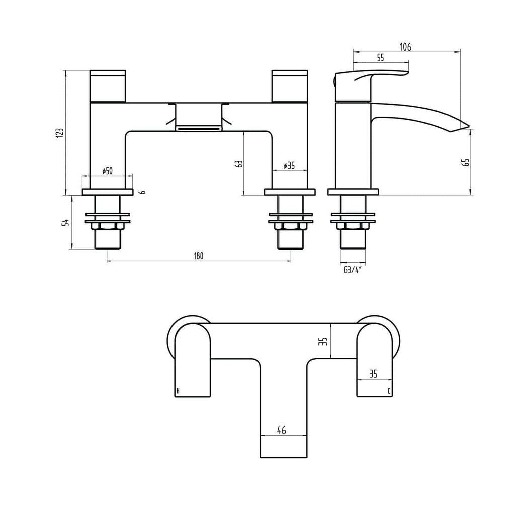High-quality technical drawing of a bathroom tap with detailed measurements, ideal for installation and plumbing design. Suitable for bathroom renovation projects and bathroom furniture suppliers.