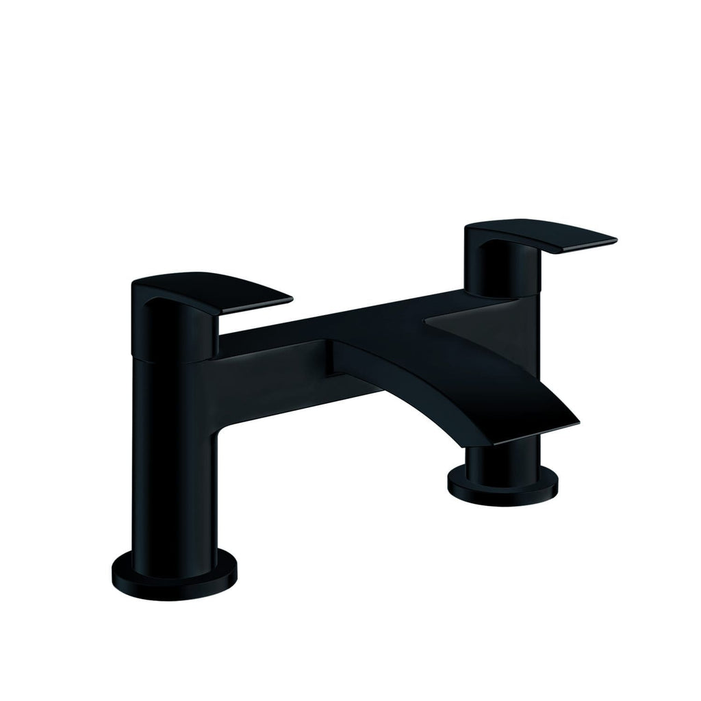Sleek black bathroom mixer tap with a modern design, suitable for contemporary bathroom fixtures, offering stylish and functional water control.