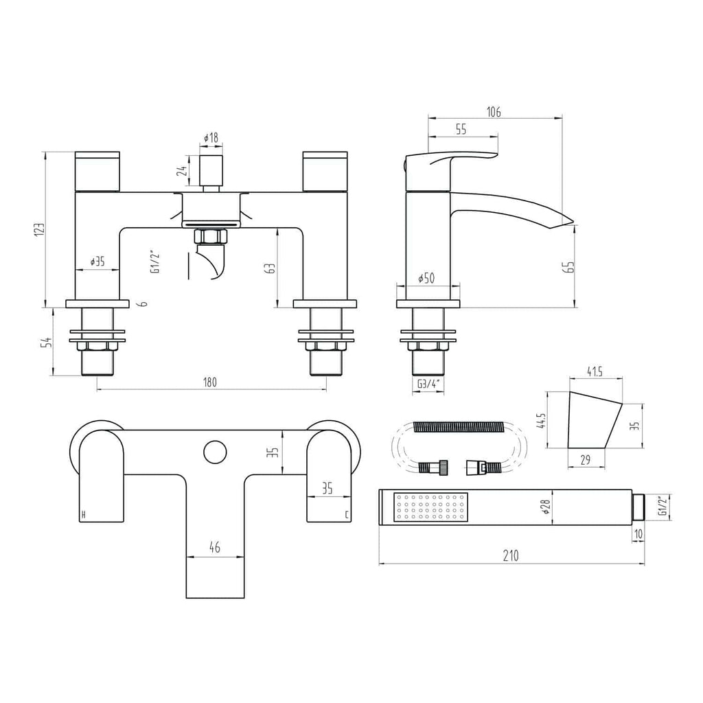High-quality bathroom faucet design and technical drawing from Bubly Bathrooms, showcasing modern fixtures and precise measurements for bathroom renovation projects.
