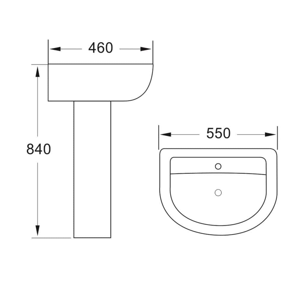 Contemporary bathroom sink with sleek design and precise dimensions, perfect for modern bathroom renovation projects. Features detailed measurements for accurate installation and compatibility.
