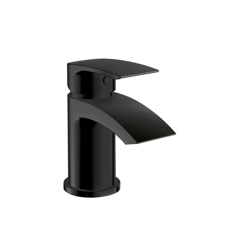 Black modern bathroom basin mixer tap with sleek, contemporary design for stylish bathroom upgrades. Perfect for creating a minimalist and functional space.