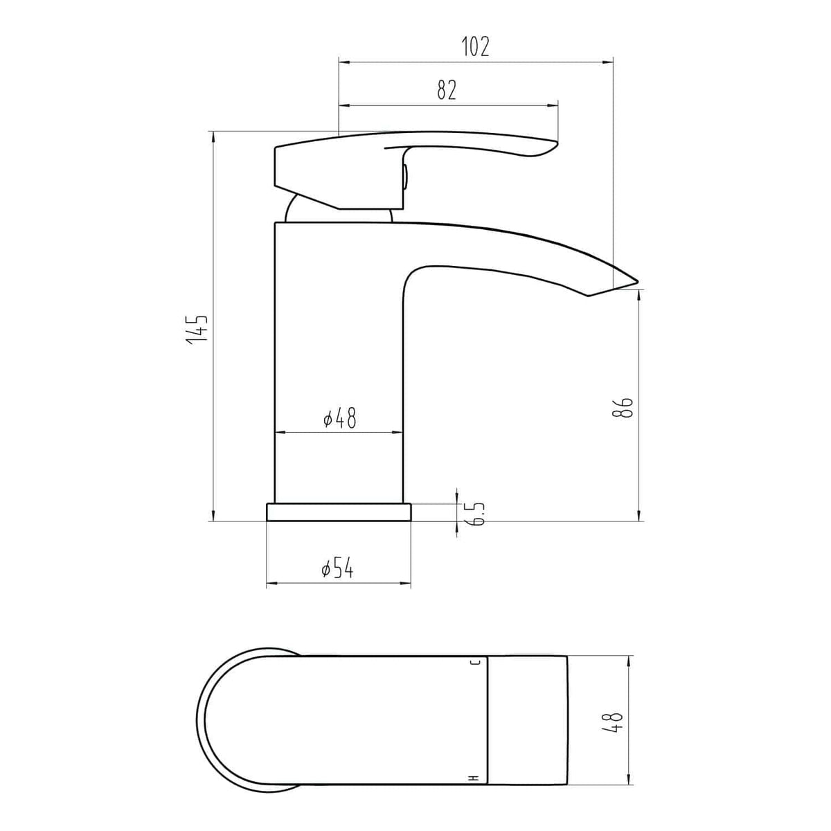 Sleek modern bathroom tap with precise measurements, chrome finish, and ergonomic design perfect for contemporary bathrooms and ensuring efficient water flow.
