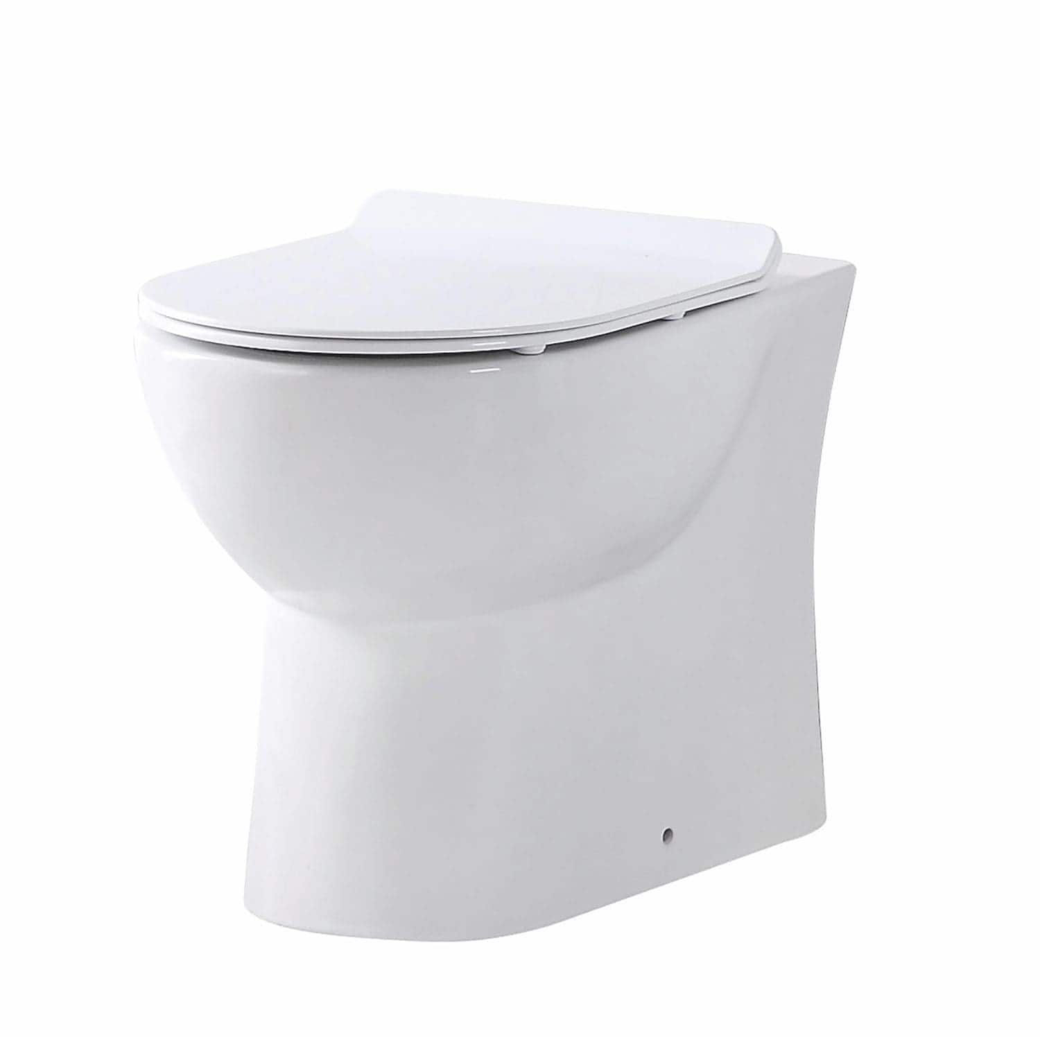Modern white ceramic toilet with soft-close seat for bathroom comfort and hygiene.