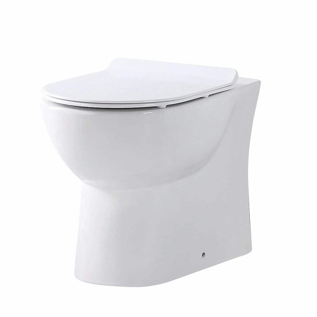 Modern white ceramic toilet with soft-close seat for bathroom comfort and hygiene.
