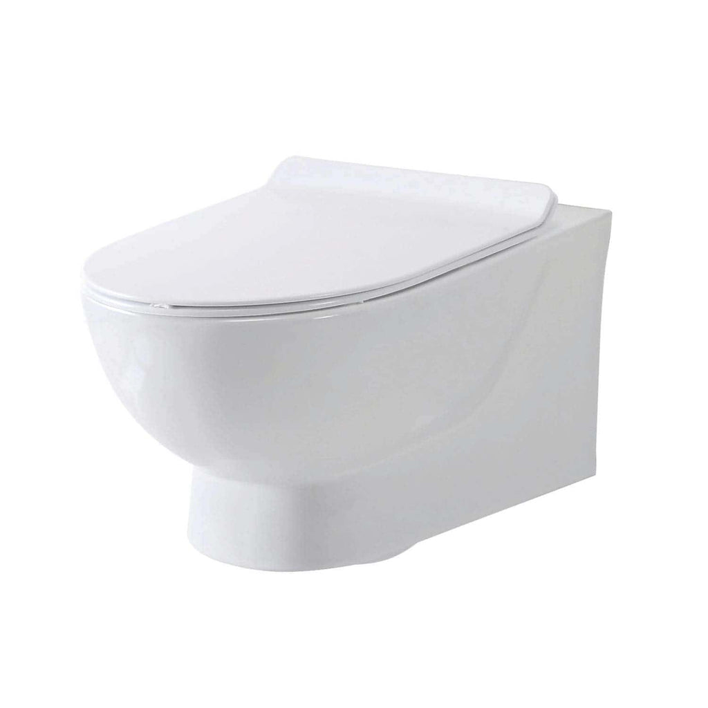 Sleek white wall-mounted toilet with closed lid, modern design, ideal for contemporary bathrooms, made for water efficiency and comfort, suitable for UK bathrooms.