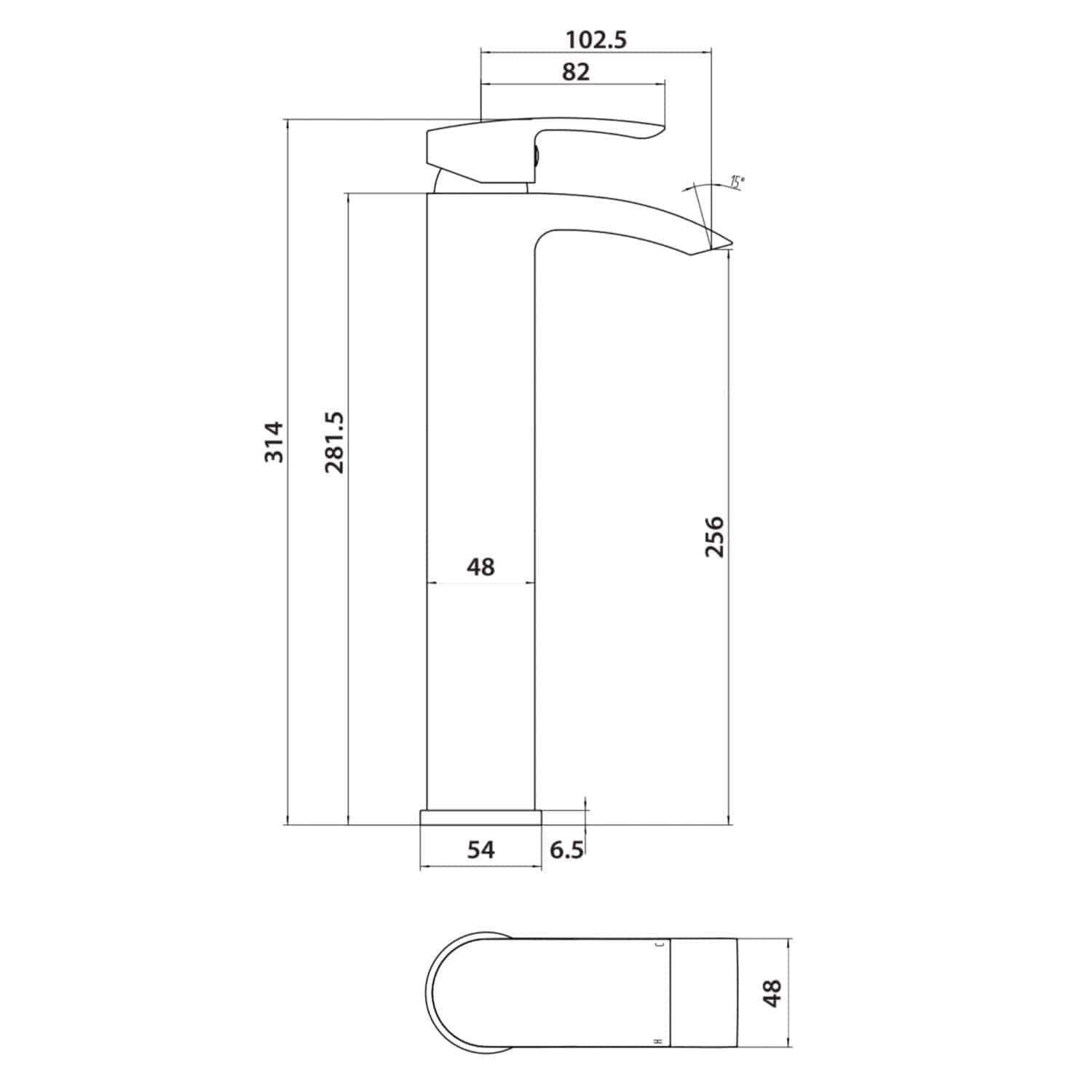 Sleek modern bathroom sink with detailed measurements, ideal for custom bathroom design, featuring a smooth chrome finish and ergonomic tap for functional luxury.