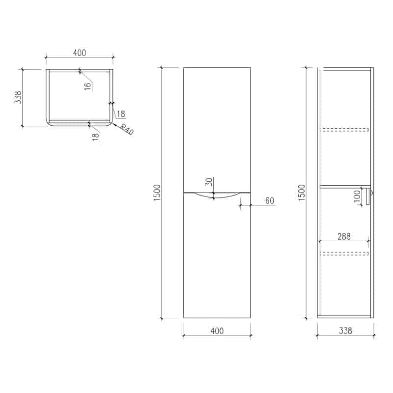 Modern bathroom cabinet design with detailed measurements for custom storage solutions. Perfect for optimal space utilisation in contemporary bathrooms.