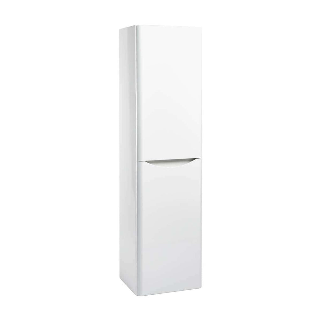Slim white bathroom storage cabinet with two compartments, ideal for organising toiletries and essentials in modern bathrooms. Durable, sleek design from Bubly Bathrooms.