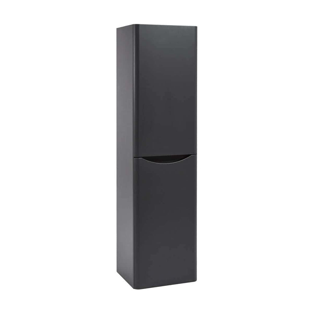 Sleek black bathroom storage cabinet with minimalist design, perfect for modern bathrooms and interior home decor. Compact and functional for bathroom organisation and space saving.