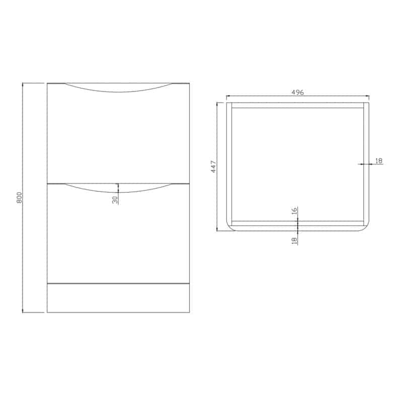 Design technical drawing of a modern bathroom vanity cabinet with detailed dimensions, integrated sink, and storage space, ideal for custom bathroom renovation projects.