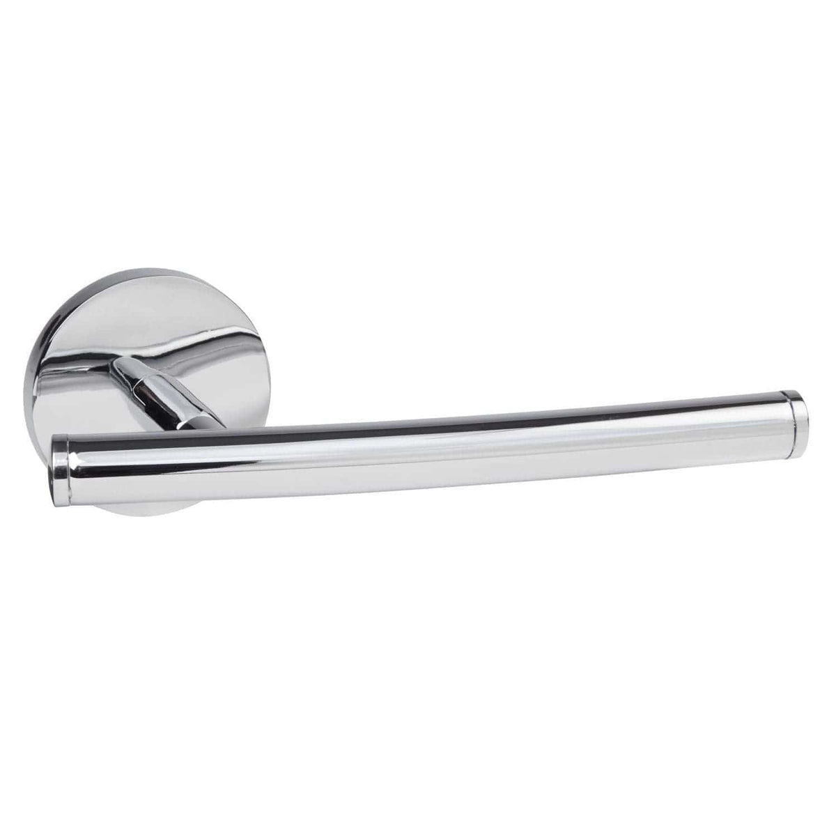 Polished chrome bathroom towel rail holder on a white background.