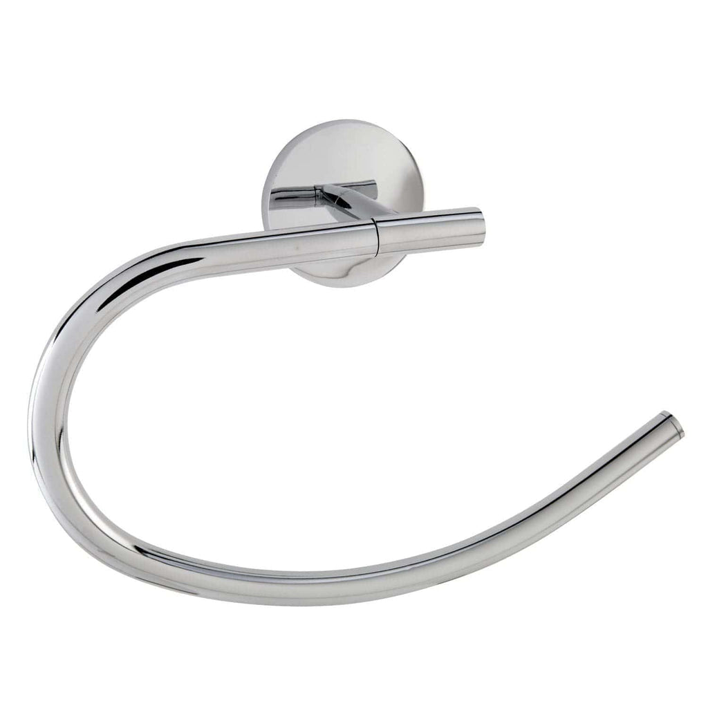 Smooth chrome bathroom towel ring with wall mount, modern design, durable and rust-resistant for stylish bathroom organisation.