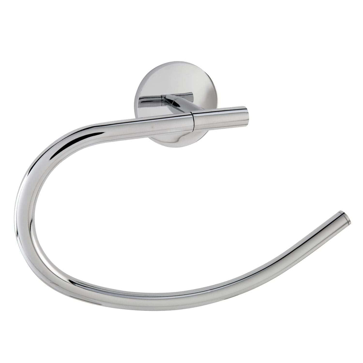 Smooth chrome bathroom towel ring with wall mount, modern design, durable and rust-resistant for stylish bathroom organisation.