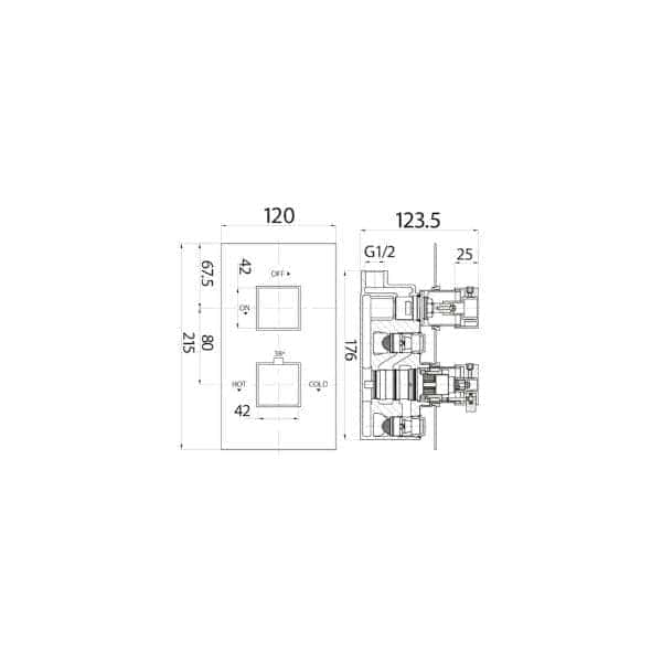 Precise technical diagram of bathroom plumbing fittings from Bubly Bathrooms, illustrating dimensions and installation specifications for optimizing bathroom design.
