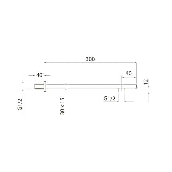 Gleitzone, G1/2 bathroom shower head pipe technical drawing with dimensions and specifications for Bubly Bathrooms.
