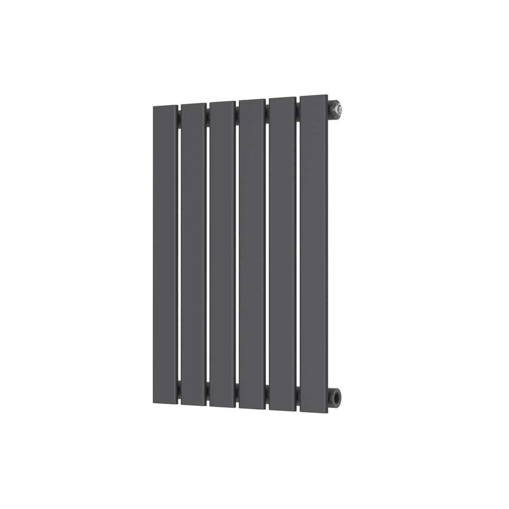 Sleek modern black radiator suitable for contemporary bathroom heating solutions. Designed for efficient warmth and stylish bathroom decor. Easy to install and maintain, perfect for a modern bathroom.