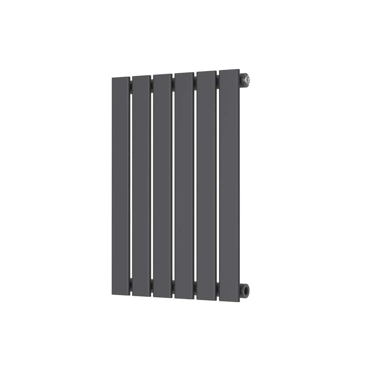 Sleek modern black radiator suitable for contemporary bathroom heating solutions. Designed for efficient warmth and stylish bathroom decor. Easy to install and maintain, perfect for a modern bathroom.