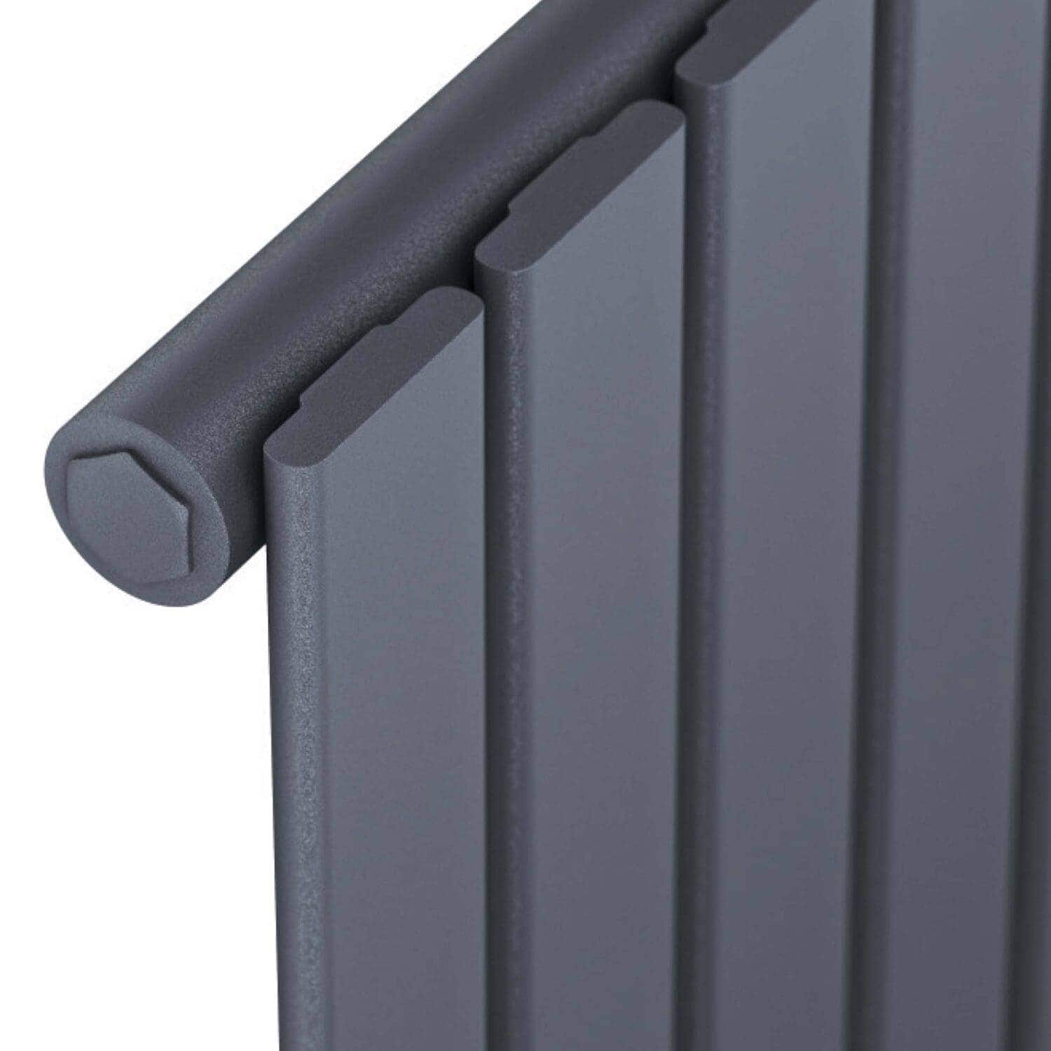 Modern grey radiator with sleek, vertical panel design, perfect for contemporary bathrooms and heating solutions.