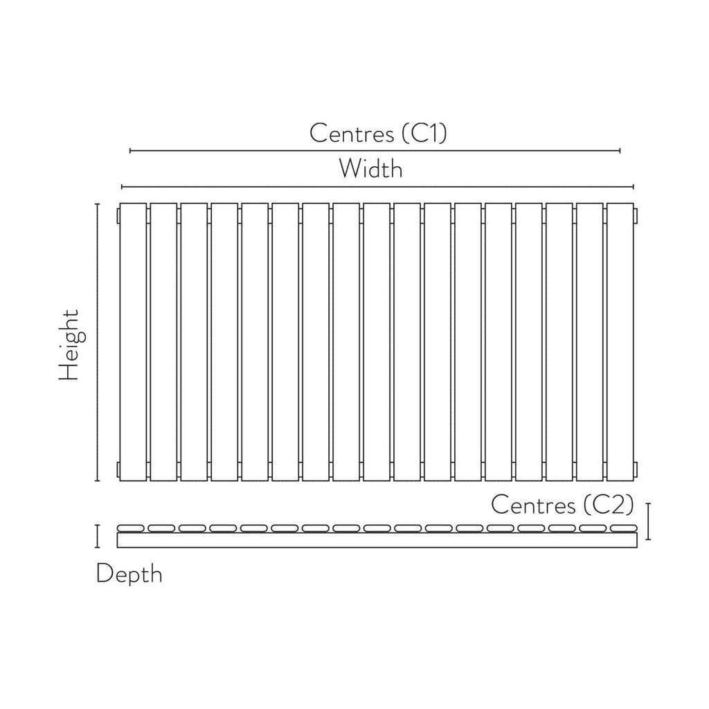 Alt text: Technical drawing of radiator with measurements for bathroom heating, featuring detailed dimensions of height, width, and depth for custom installation purposes.