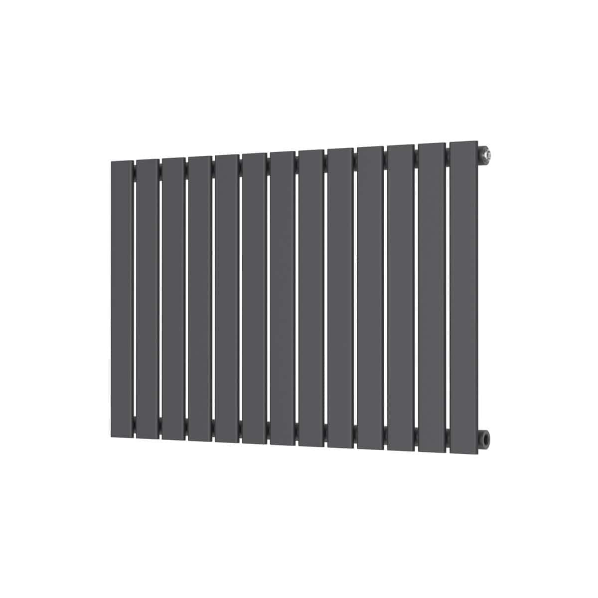 Modern black radiator for bathroom heating and towel drying, sleek design, aluminium construction, ideal for contemporary bathroom interiors.