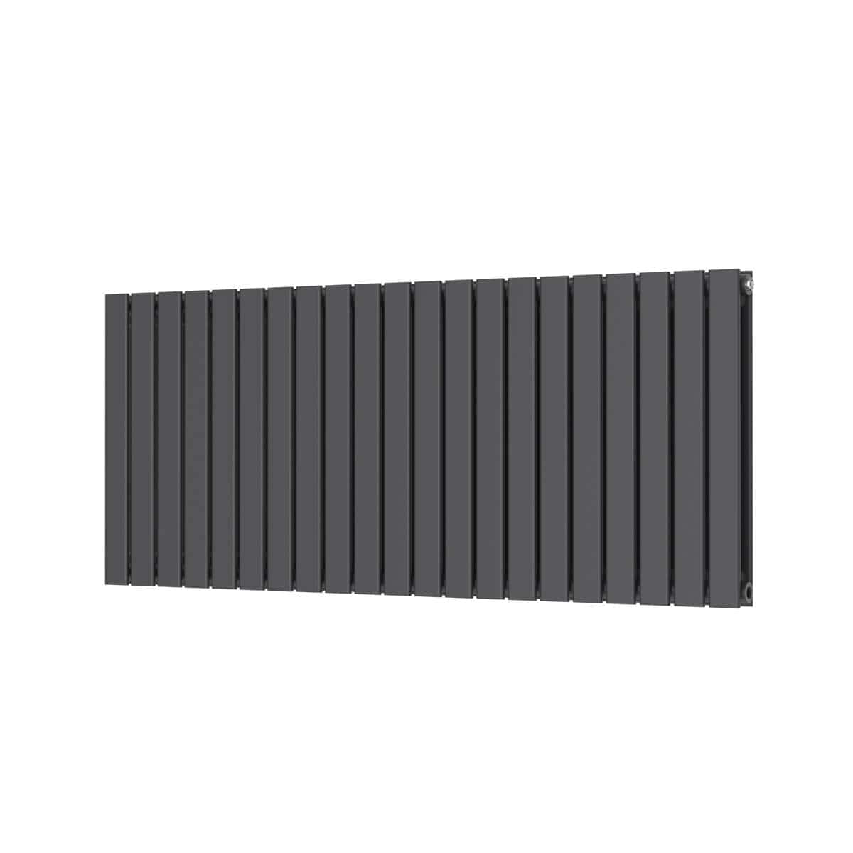 Stylish black bathroom radiator with vertical panel design, ideal for modern bathrooms, providing efficient heating and a contemporary look. Perfect for space-saving installation and coastal or urban bathroom decor.